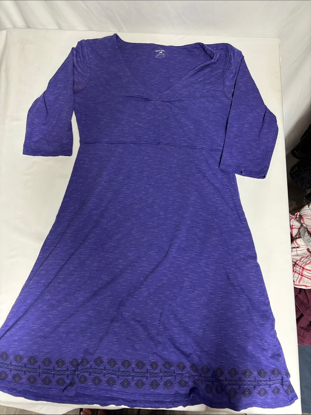Horny Toad Purple Cotton A-Line Dress Medium 3/4 Sleeve Turkey